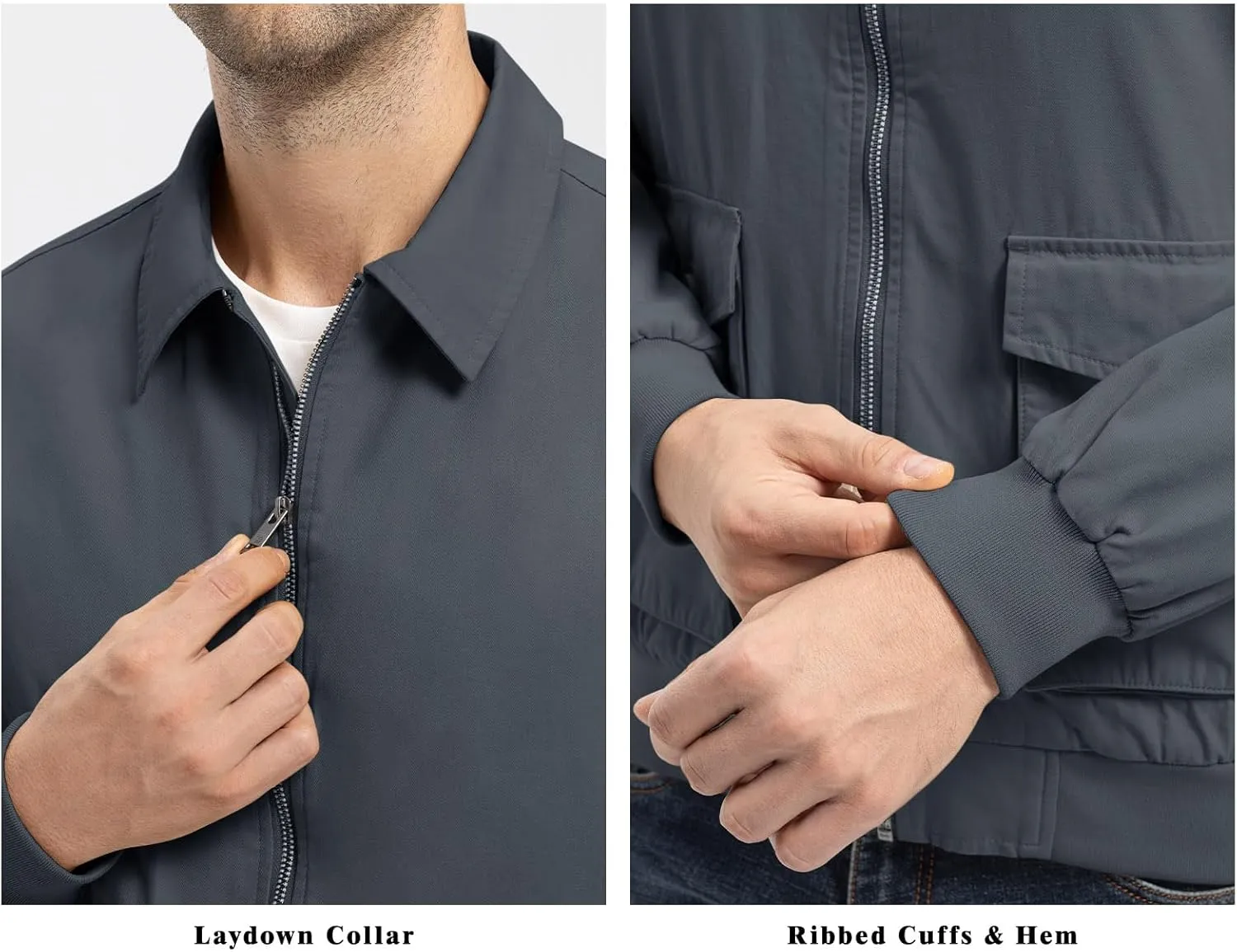 Rdruko Men's Cotton Lightweight Jackets Casual Work Golf Windbreaker with 6 Pockets