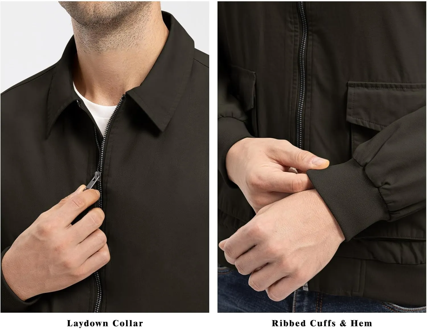 Rdruko Men's Cotton Lightweight Jackets Casual Work Golf Windbreaker with 6 Pockets