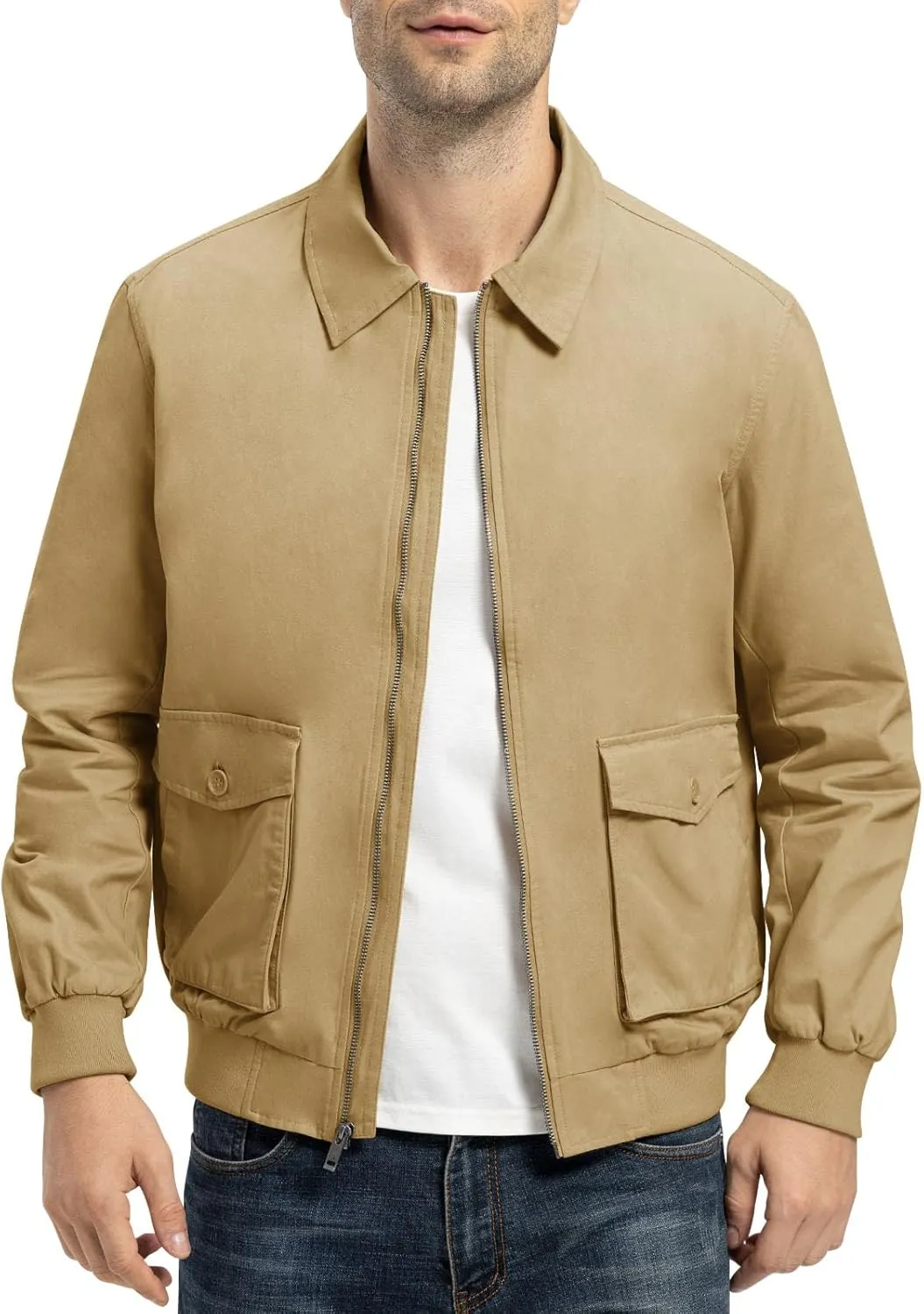 Rdruko Men's Cotton Lightweight Jackets Casual Work Golf Windbreaker with 6 Pockets
