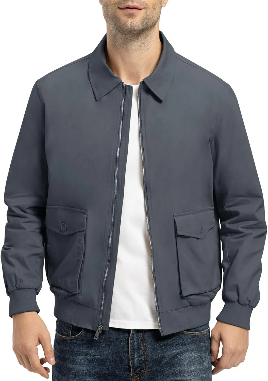 Rdruko Men's Cotton Lightweight Jackets Casual Work Golf Windbreaker with 6 Pockets