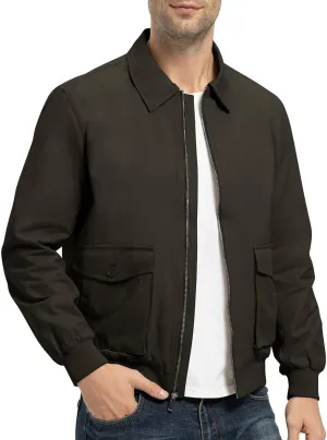 Rdruko Men's Cotton Lightweight Jackets Casual Work Golf Windbreaker with 6 Pockets