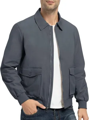 Rdruko Men's Cotton Lightweight Jackets Casual Work Golf Windbreaker with 6 Pockets