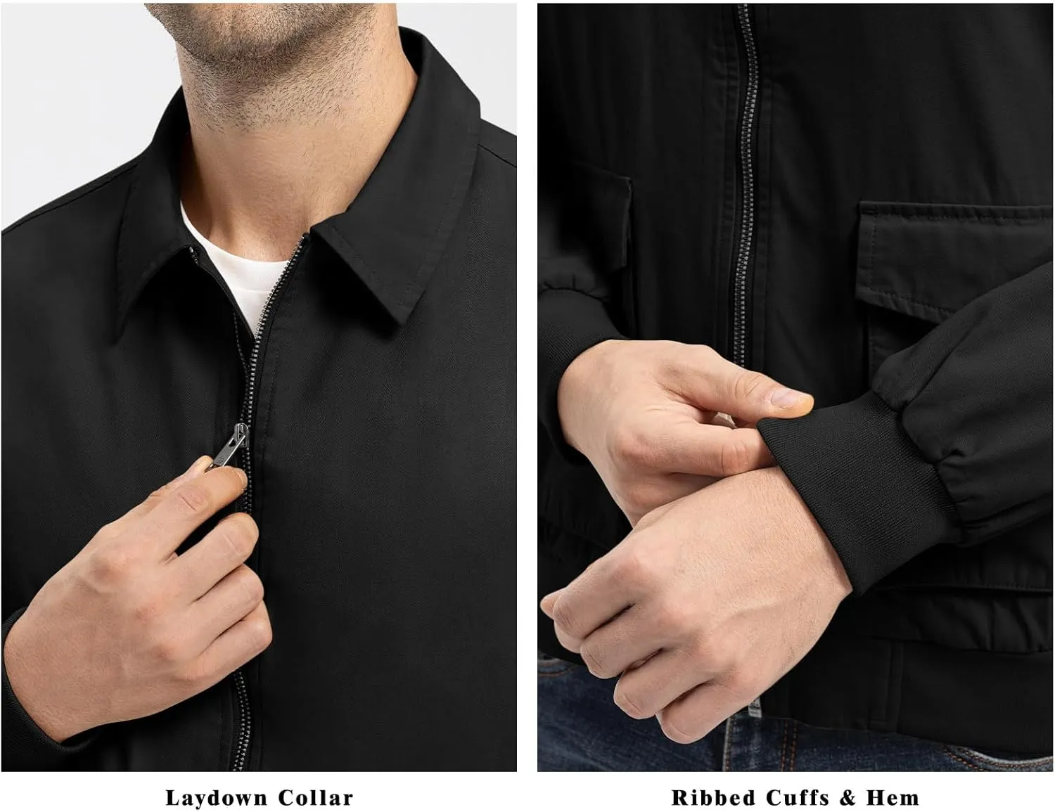 Rdruko Men's Cotton Lightweight Jackets Casual Work Golf Windbreaker with 6 Pockets