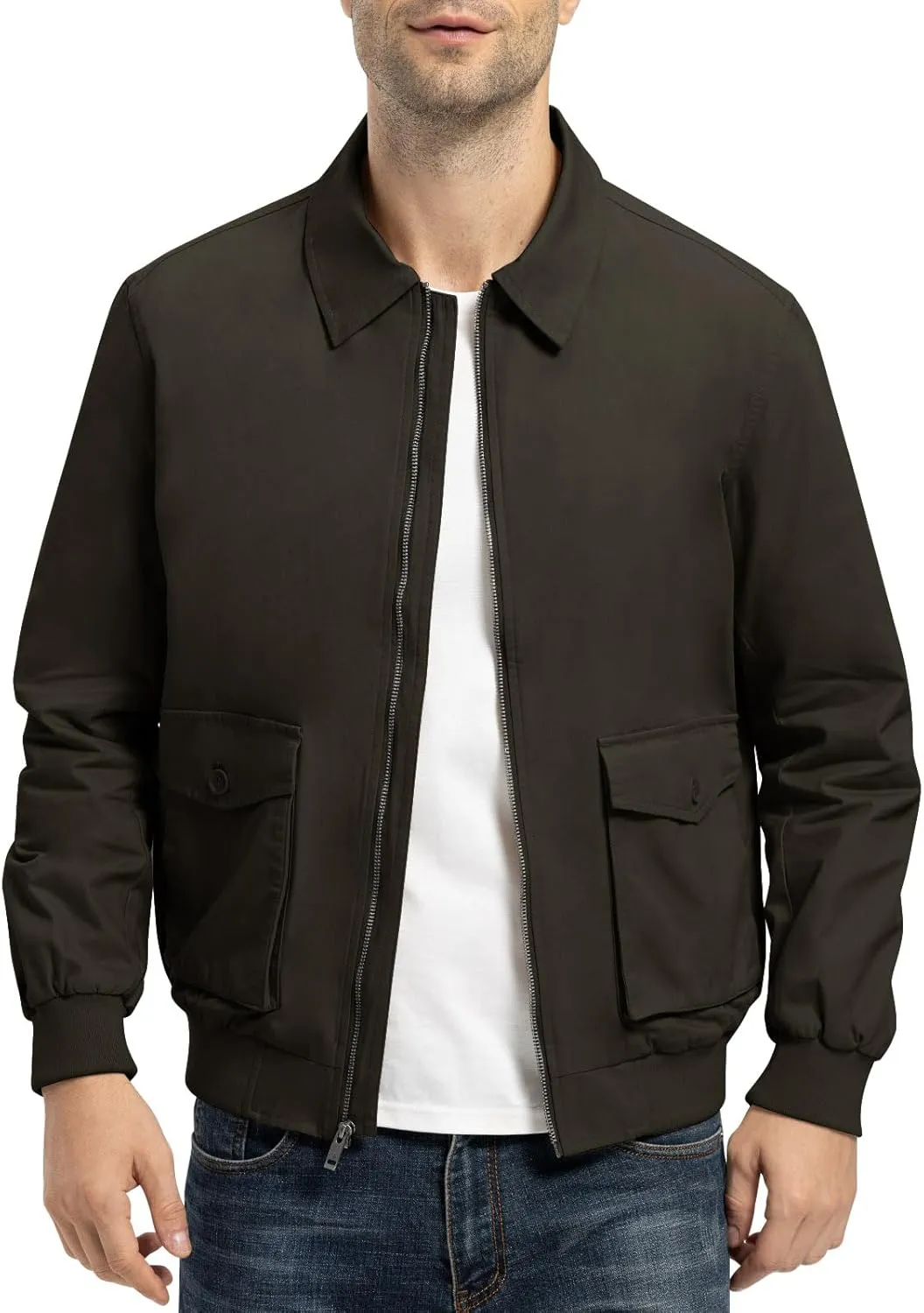 Rdruko Men's Cotton Lightweight Jackets Casual Work Golf Windbreaker with 6 Pockets