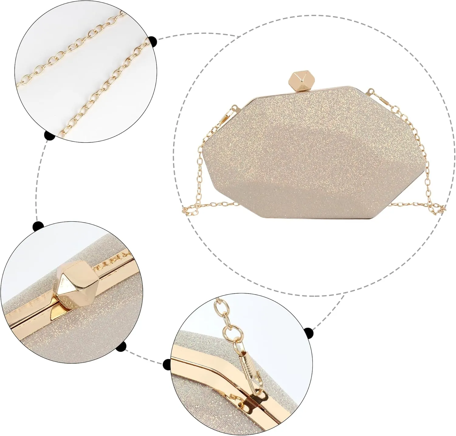Reberomantic Women Lattice Pattern Metal Handbag Chain Geometric Evening Clutch Purse