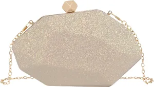 Reberomantic Women Lattice Pattern Metal Handbag Chain Geometric Evening Clutch Purse