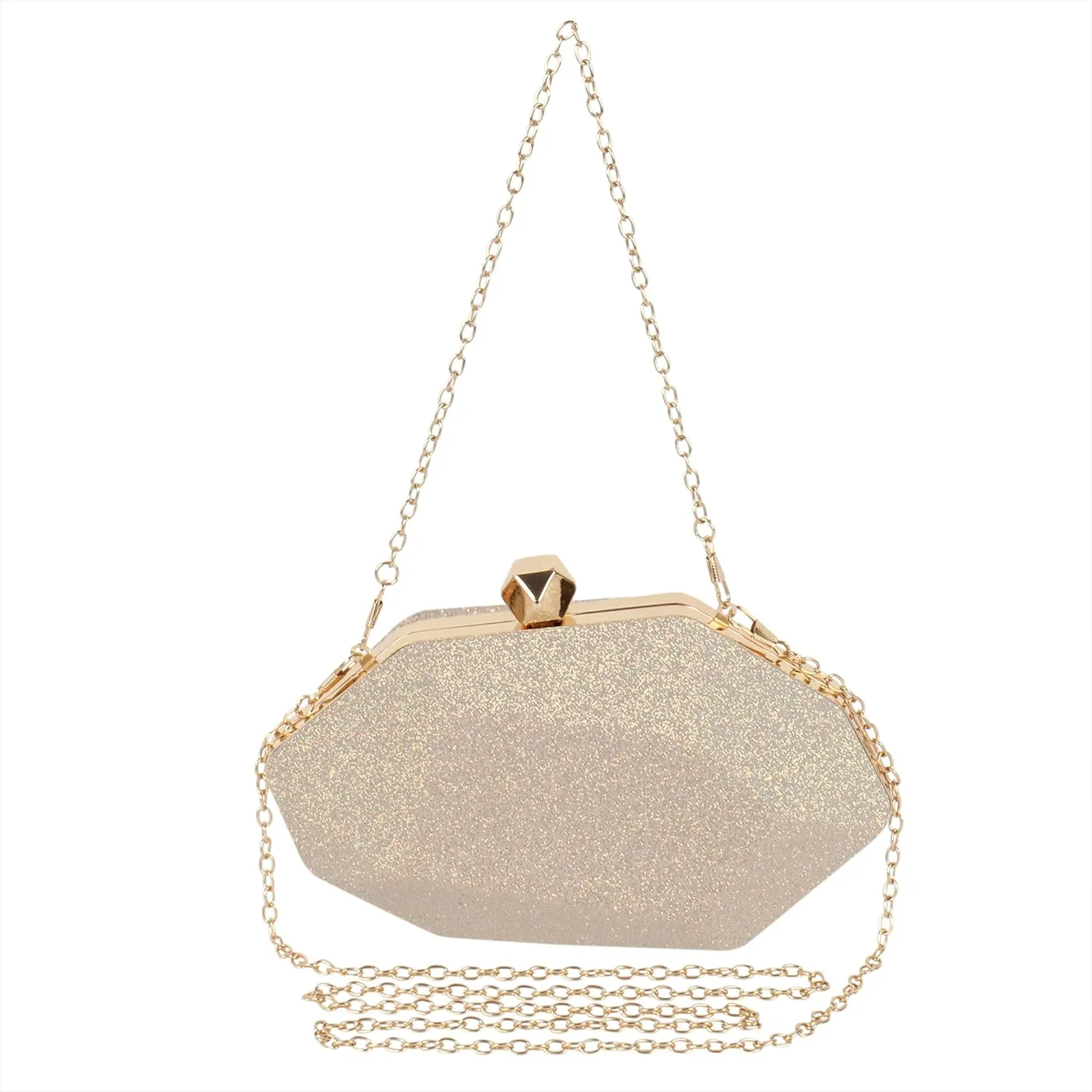 Reberomantic Women Lattice Pattern Metal Handbag Chain Geometric Evening Clutch Purse