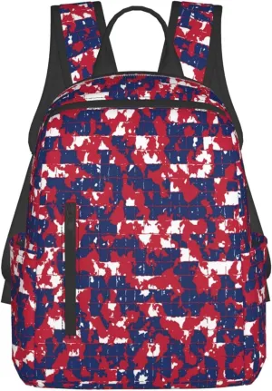 Red Blue Camouflage Mosaic Casual Backpacks Laptop Backpack Outdoor Travel Rucksack Sport Carry-On Daypack Lightweight Bag with Multi-Pockets