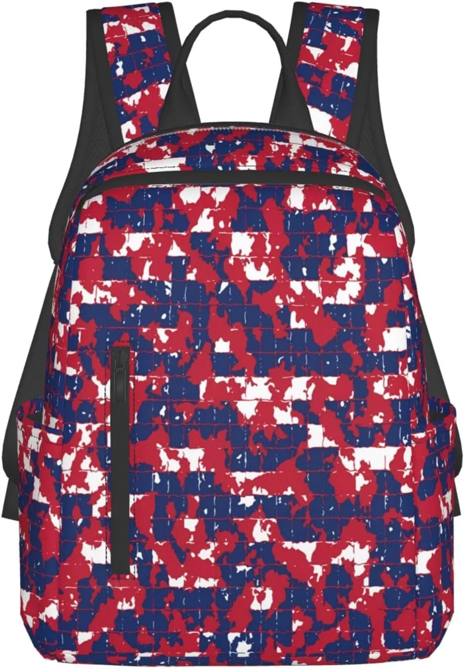 Red Blue Camouflage Mosaic Casual Backpacks Laptop Backpack Outdoor Travel Rucksack Sport Carry-On Daypack Lightweight Bag with Multi-Pockets