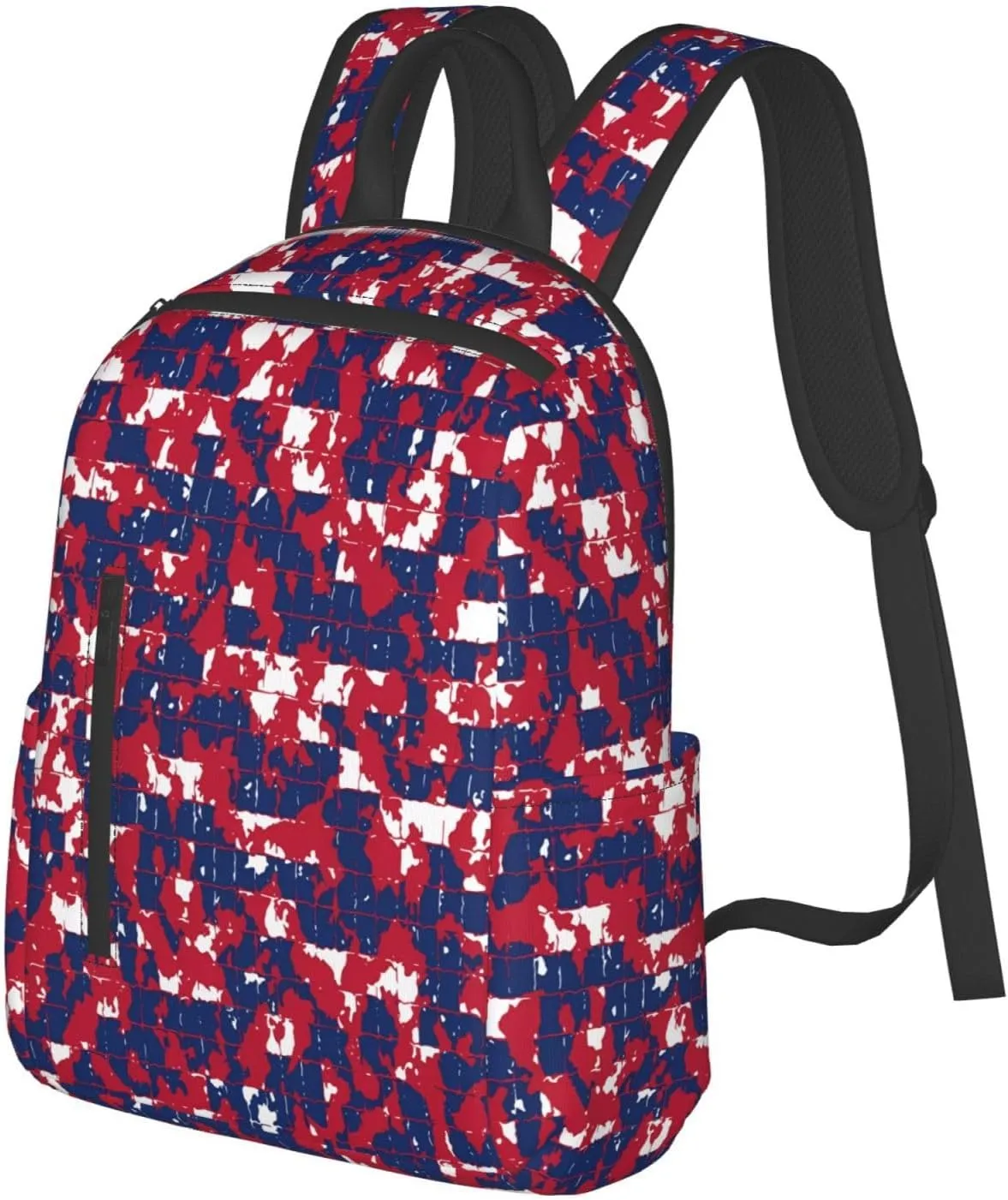 Red Blue Camouflage Mosaic Casual Backpacks Laptop Backpack Outdoor Travel Rucksack Sport Carry-On Daypack Lightweight Bag with Multi-Pockets