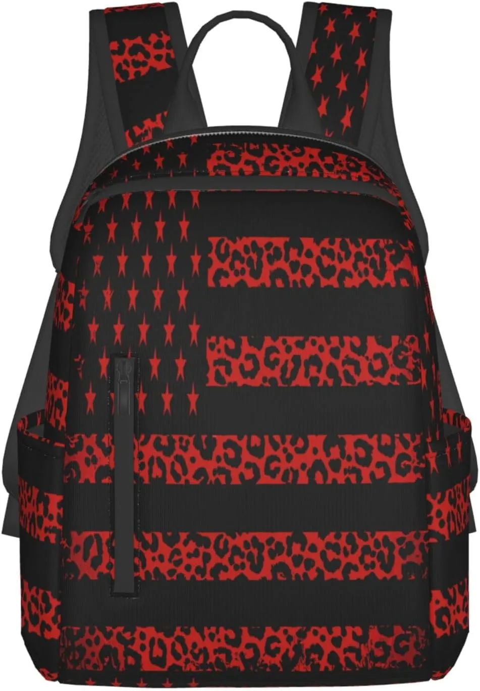 Red Leopard American Flag Casual Backpacks Laptop Backpack Outdoor Travel Rucksack Sport Carry-On Daypack Lightweight Bag with Multi-Pockets