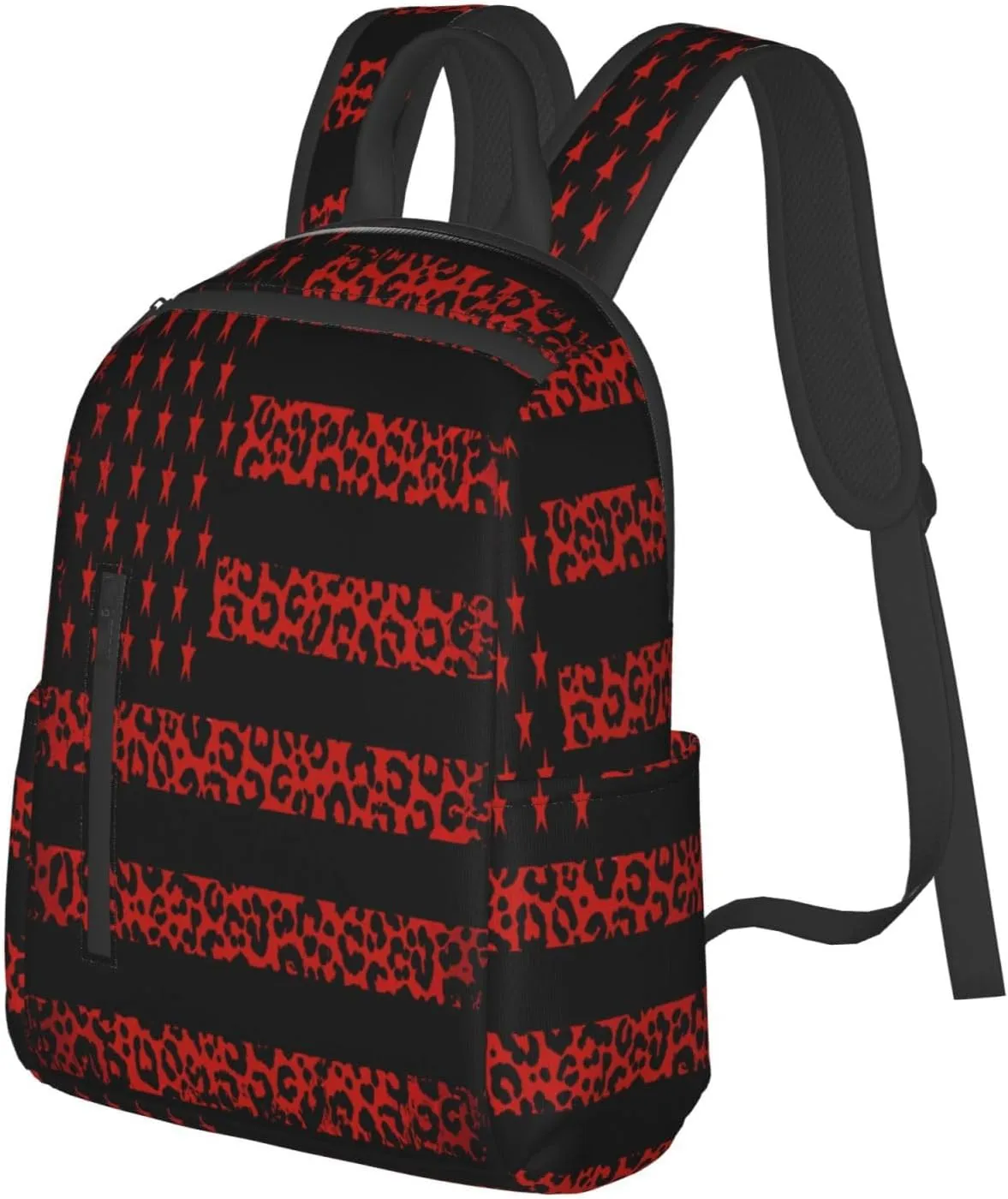 Red Leopard American Flag Casual Backpacks Laptop Backpack Outdoor Travel Rucksack Sport Carry-On Daypack Lightweight Bag with Multi-Pockets