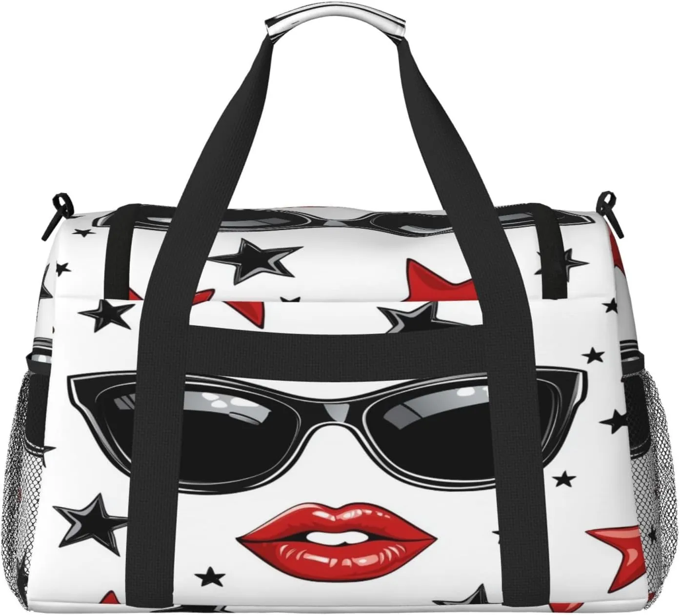 Red Lip Sunglasses Star Travel Duffel Bag with Strap Multi Pockets Sports Bag Handbag Large Shoulder Bag for Gym Weekend Fitness Camping