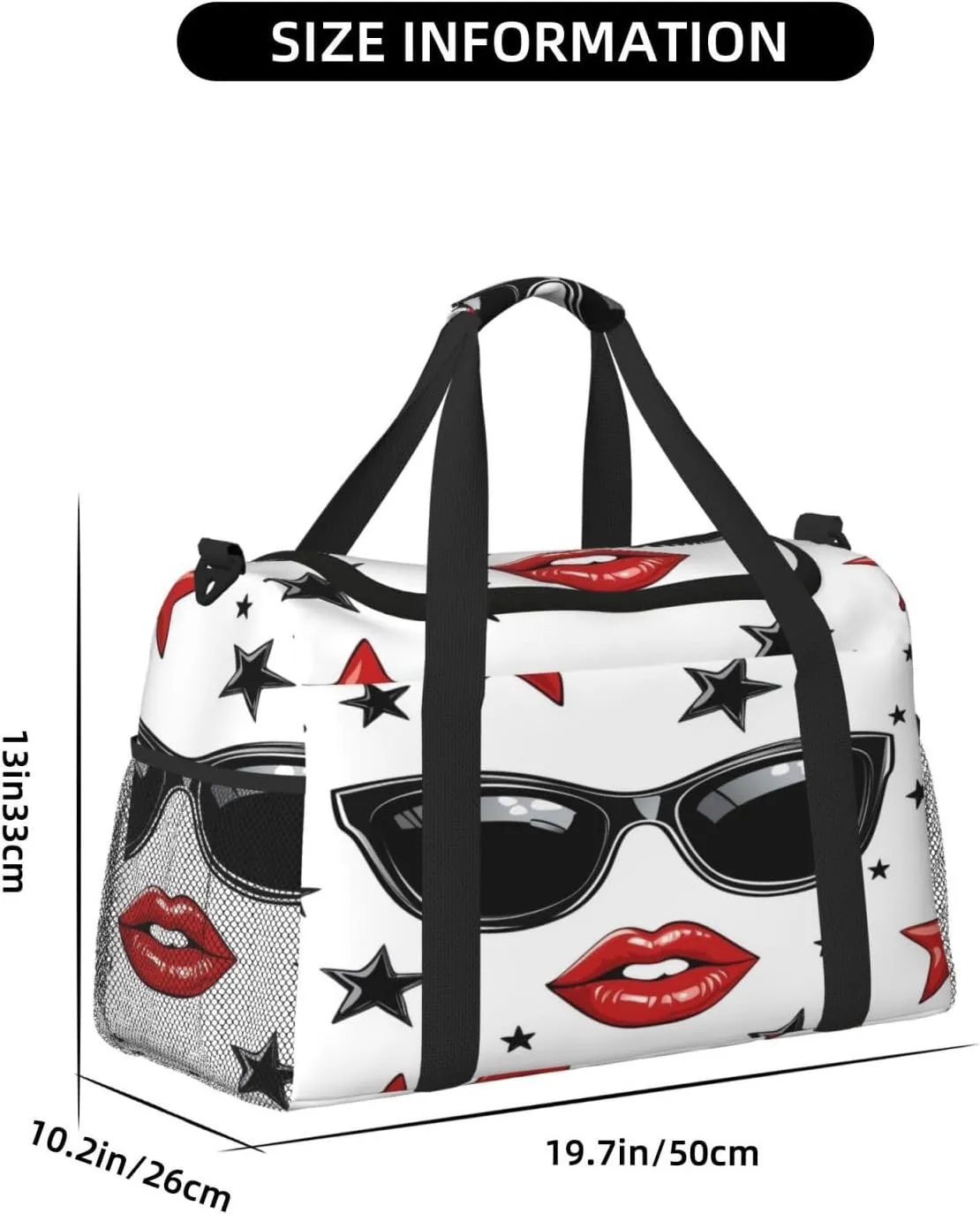 Red Lip Sunglasses Star Travel Duffel Bag with Strap Multi Pockets Sports Bag Handbag Large Shoulder Bag for Gym Weekend Fitness Camping