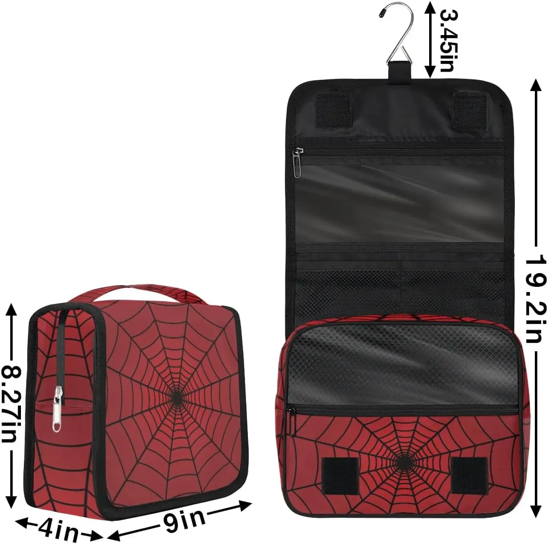 Red Web Hanging Travel Toiletry Bag for Kids, Women Cosmetic Organizer Makeup Bag Pouch Men Shaving Dopp Kit Shower Bag With Sturdy Hook
