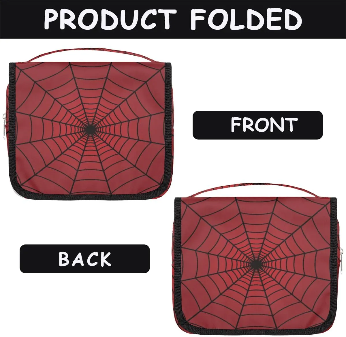 Red Web Hanging Travel Toiletry Bag for Kids, Women Cosmetic Organizer Makeup Bag Pouch Men Shaving Dopp Kit Shower Bag With Sturdy Hook