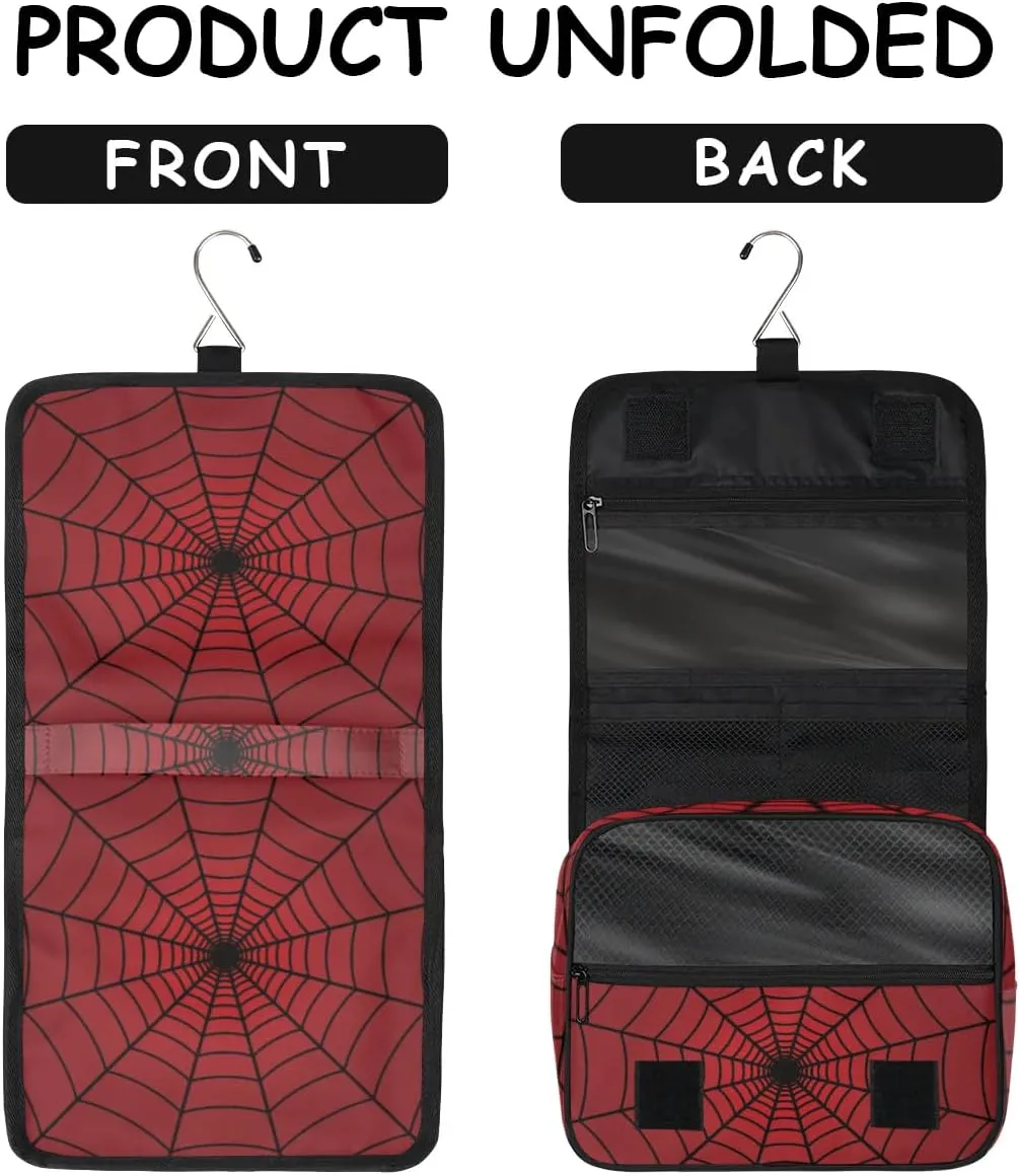Red Web Hanging Travel Toiletry Bag for Kids, Women Cosmetic Organizer Makeup Bag Pouch Men Shaving Dopp Kit Shower Bag With Sturdy Hook
