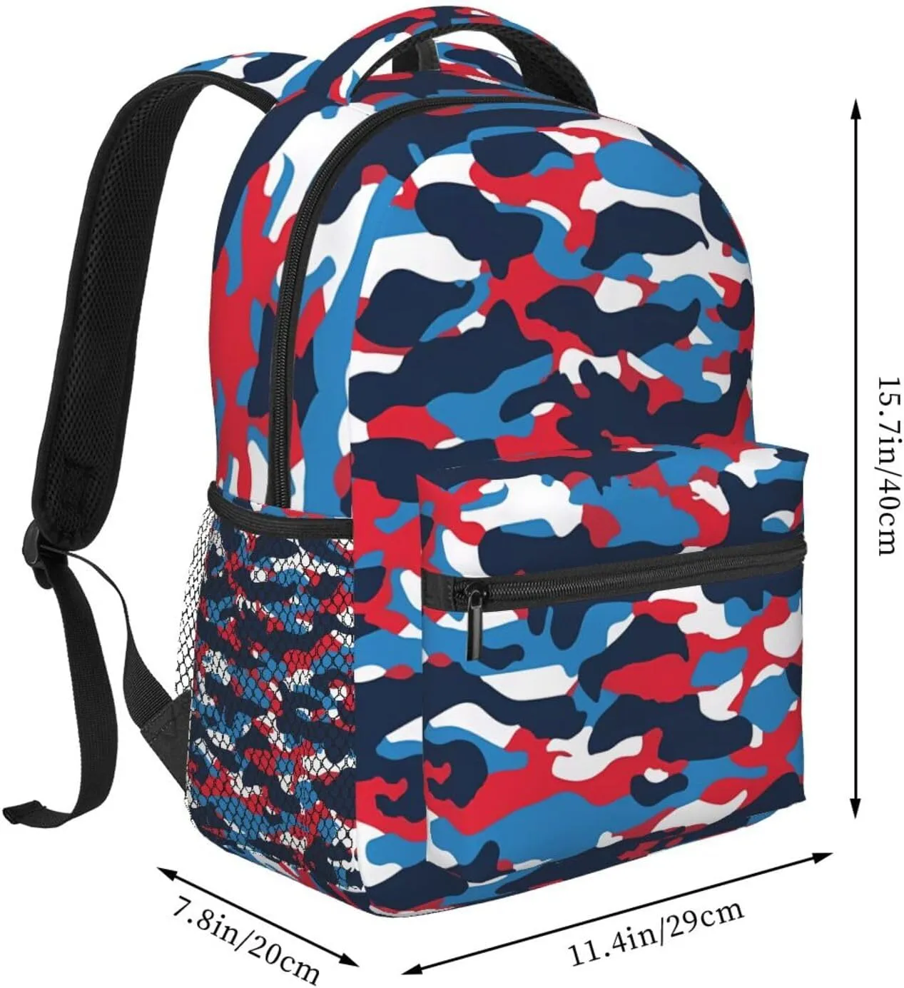 Red White Blue Camouflage American Flag Casual Backpacks Sport Backpack Travel Rucksack Canvas Daypack Workout Bags with Pockets for Gym Working Hiking
