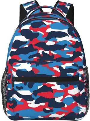 Red White Blue Camouflage American Flag Casual Backpacks Sport Backpack Travel Rucksack Canvas Daypack Workout Bags with Pockets for Gym Working Hiking