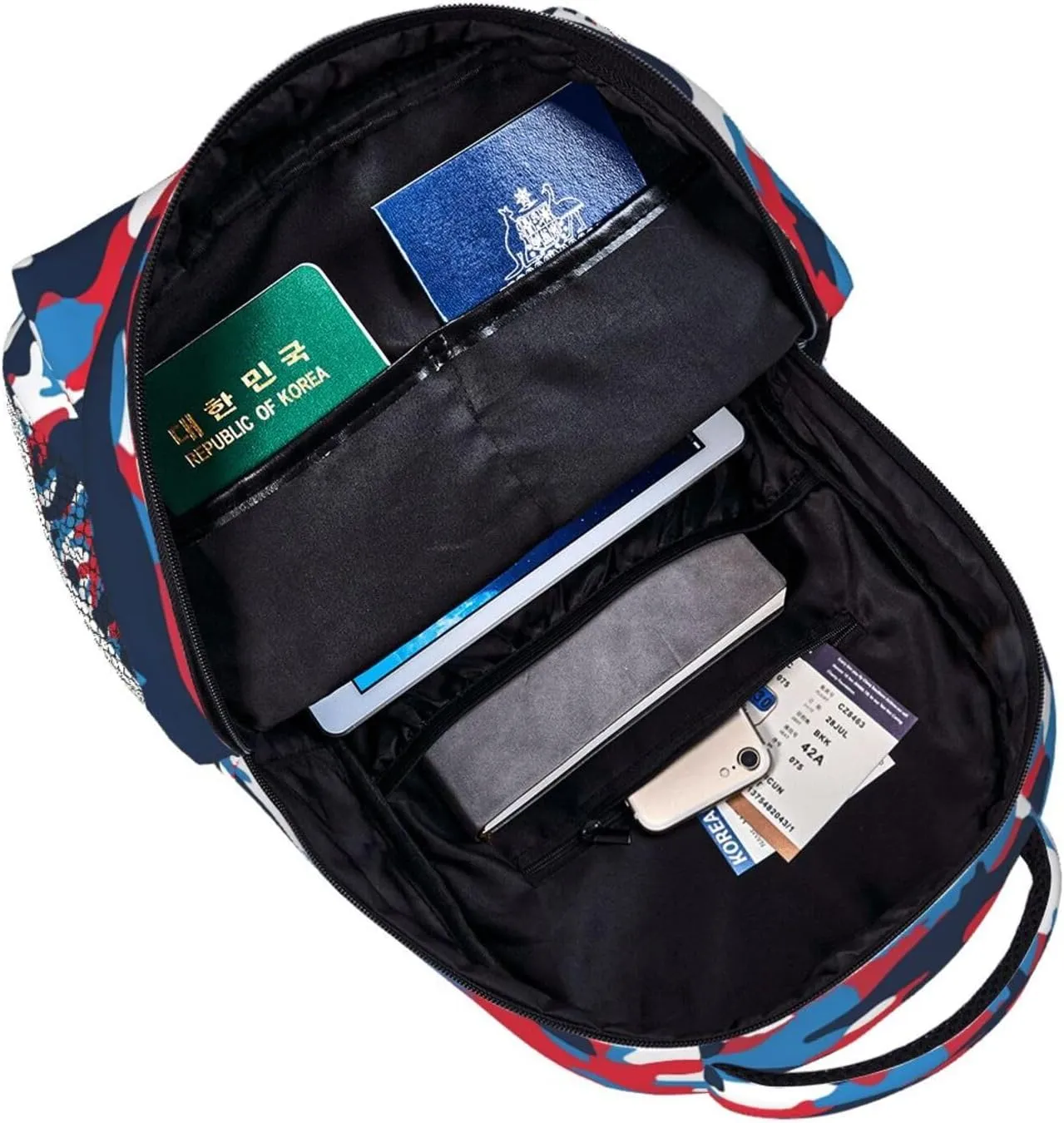 Red White Blue Camouflage American Flag Casual Backpacks Sport Backpack Travel Rucksack Canvas Daypack Workout Bags with Pockets for Gym Working Hiking