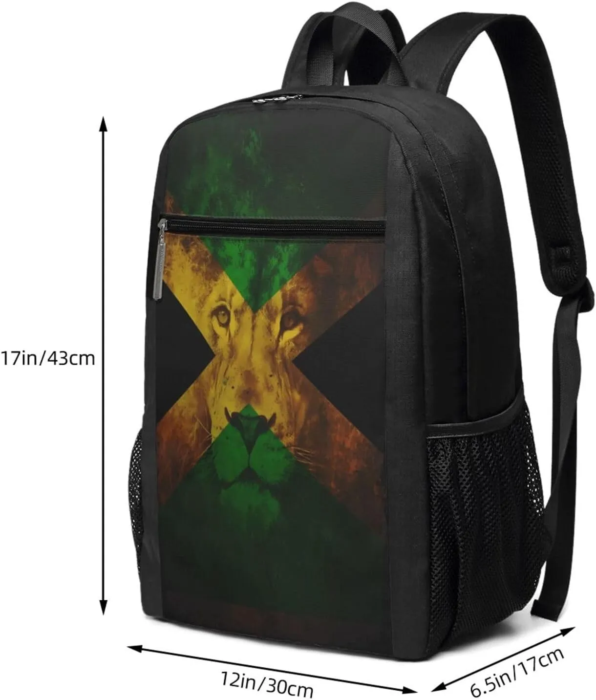 Reggae Music Lion Jamaican Flag Casual Backpacks Sports Backpack Large Capacity Travel Rucksack Laptop Daypack with Multi-Pockets Adjustable Strap Work Bag for Hiking