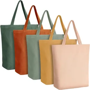 Reginary 10 Pcs Reusable Canvas Grocery Shopping Tote Bags Bulk with Zipper and Handle Boho Mental Health Gifts for Women