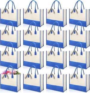 Reginary 12 Pack Canvas Tote Bags Initial Classic Present Personalized Canvas Beach Bag for Wedding, Birthday, Beach(Blue and White)