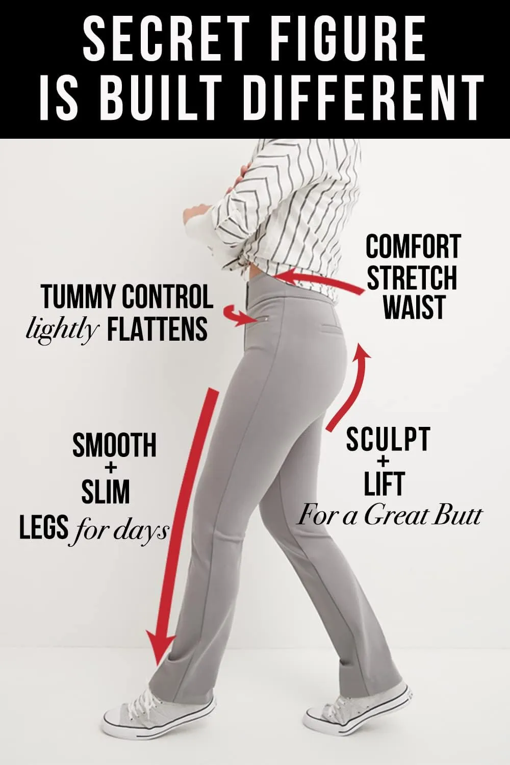 Rekucci Women's Secret Figure Pull-On Knit Straight Pant w/Tummy Control