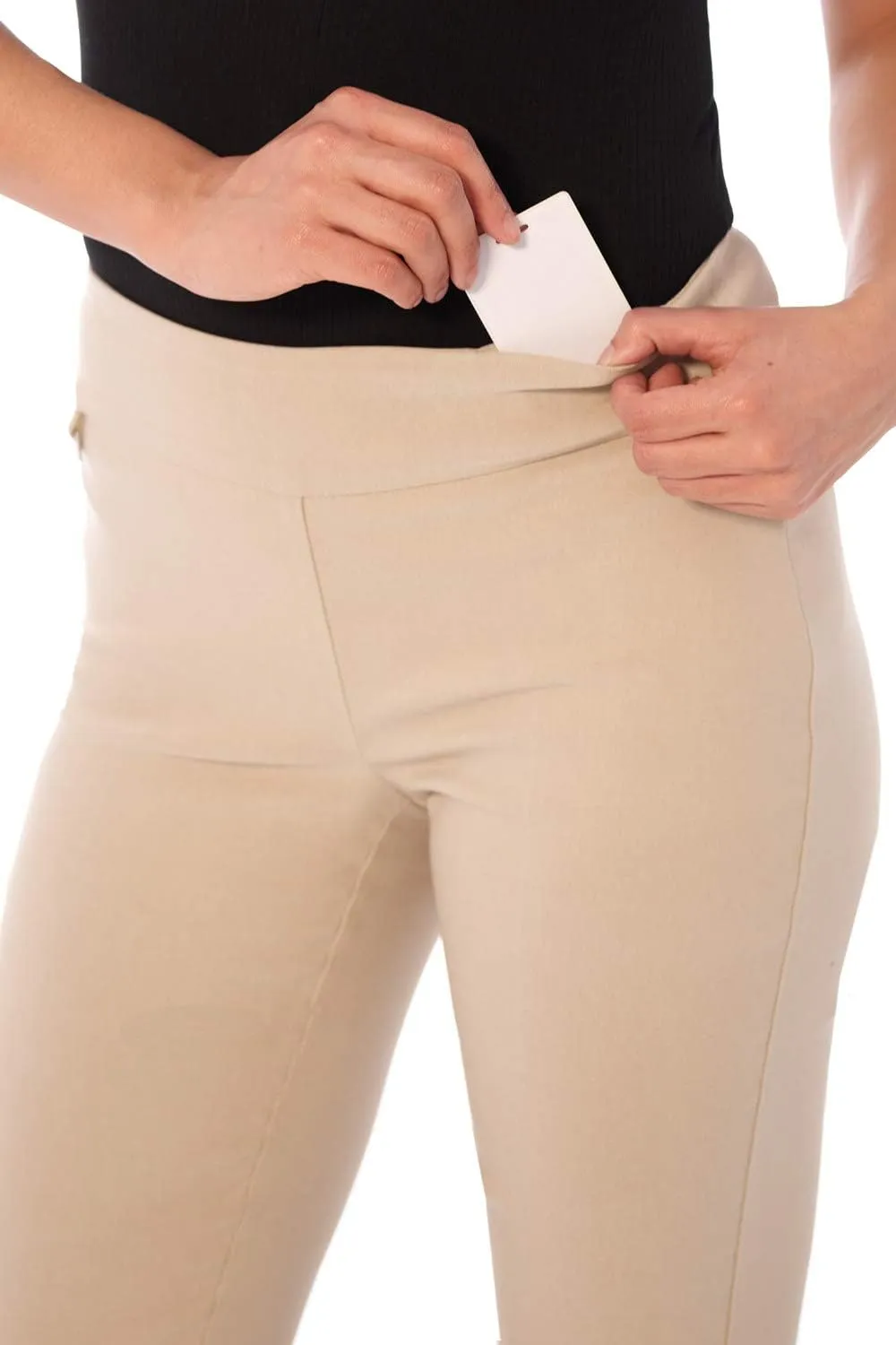 Rekucci Women's Straight Leg Comfort Capri w/Tummy Control and Secret Pocket