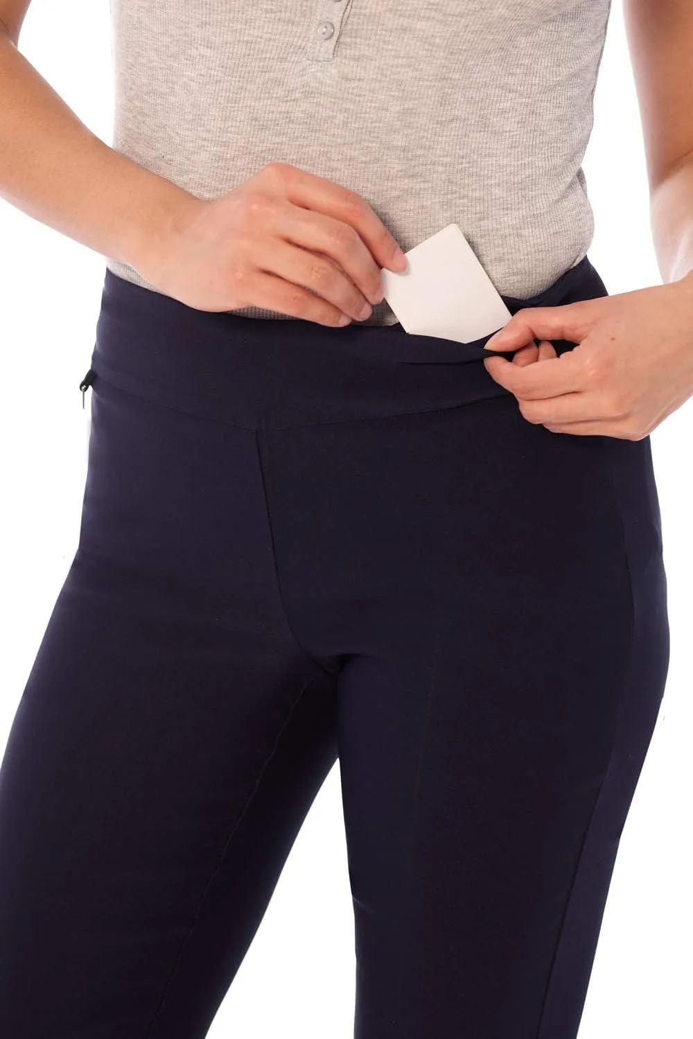 Rekucci Women's Straight Leg Comfort Capri w/Tummy Control and Secret Pocket