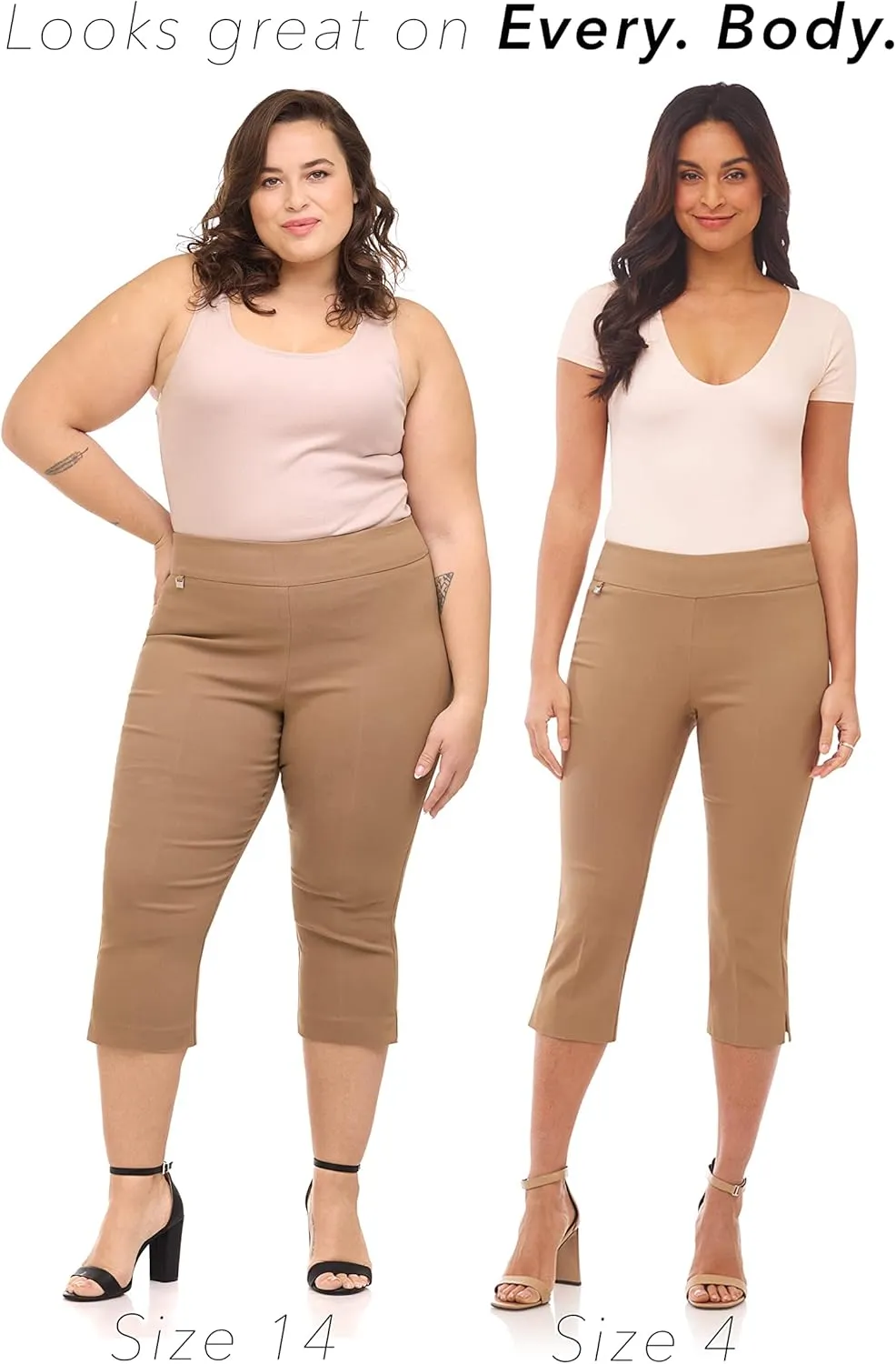 Rekucci Women's Straight Leg Comfort Capri w/Tummy Control and Secret Pocket
