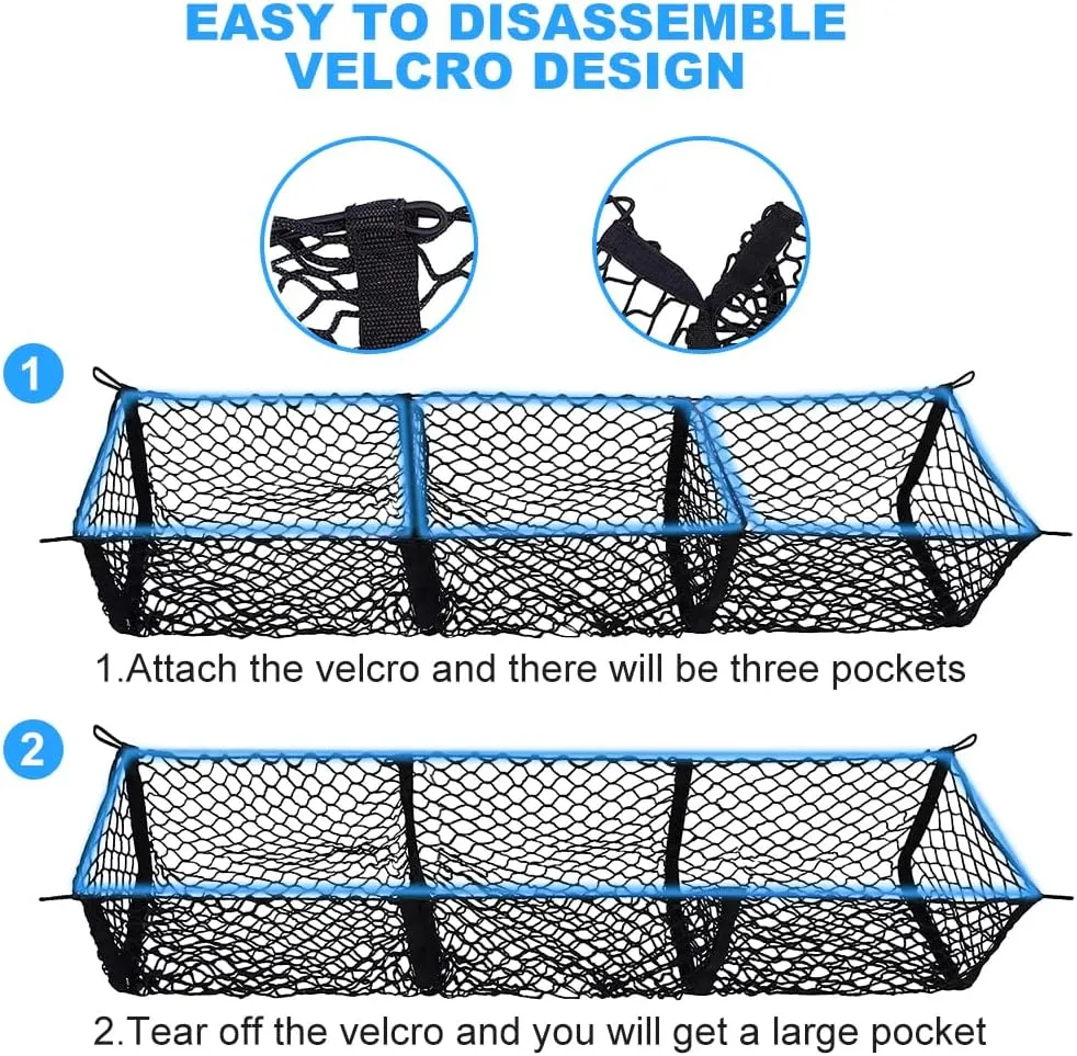 Removable Pocket Universal Elastic Mesh Net Trunk Bag,Truck Heavy Duty Cargo Net Organizer for Pickup Truck Ford F-Series/Dodge Ram/GMC/Chevrolet Silverado/Toyota/Honda（53" x 11.8"）