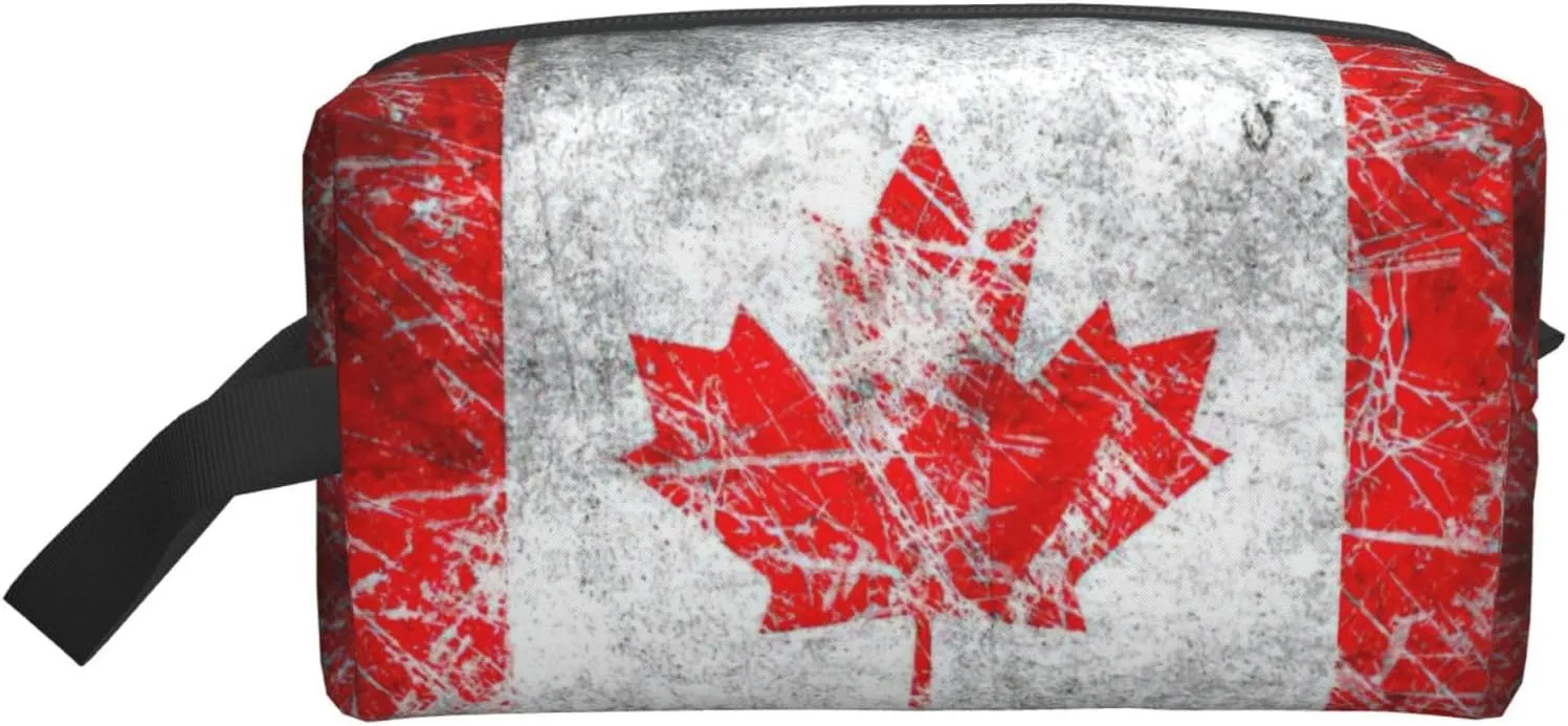 Retro Canada Flag Print Toiletries Makeup and Daily Essentials Large Capacity Zippered Storage Travel Bag