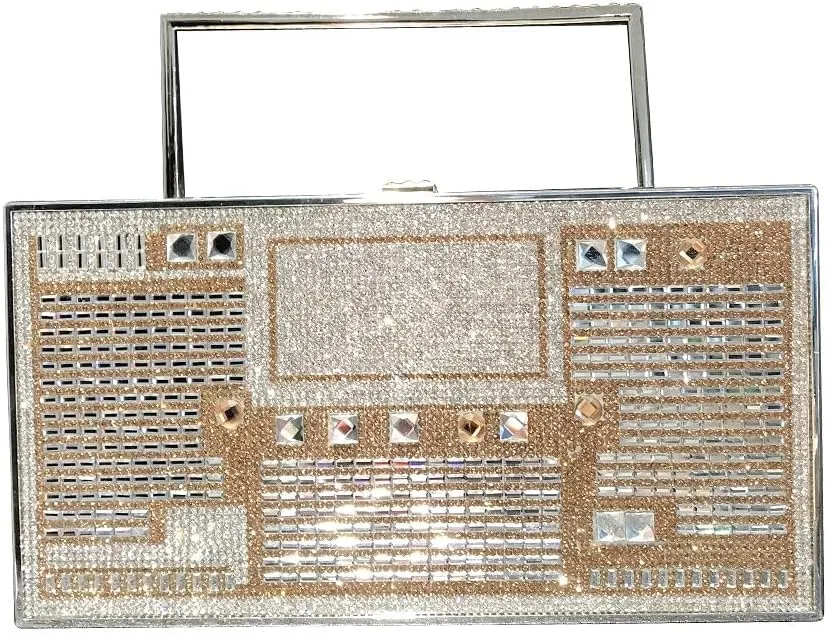 Retro Shoulder Handbag Unique Purse Bride Purse Rhinestone Clutch Purses for Women Bling Purse Diamond Purse Radio Gold-1