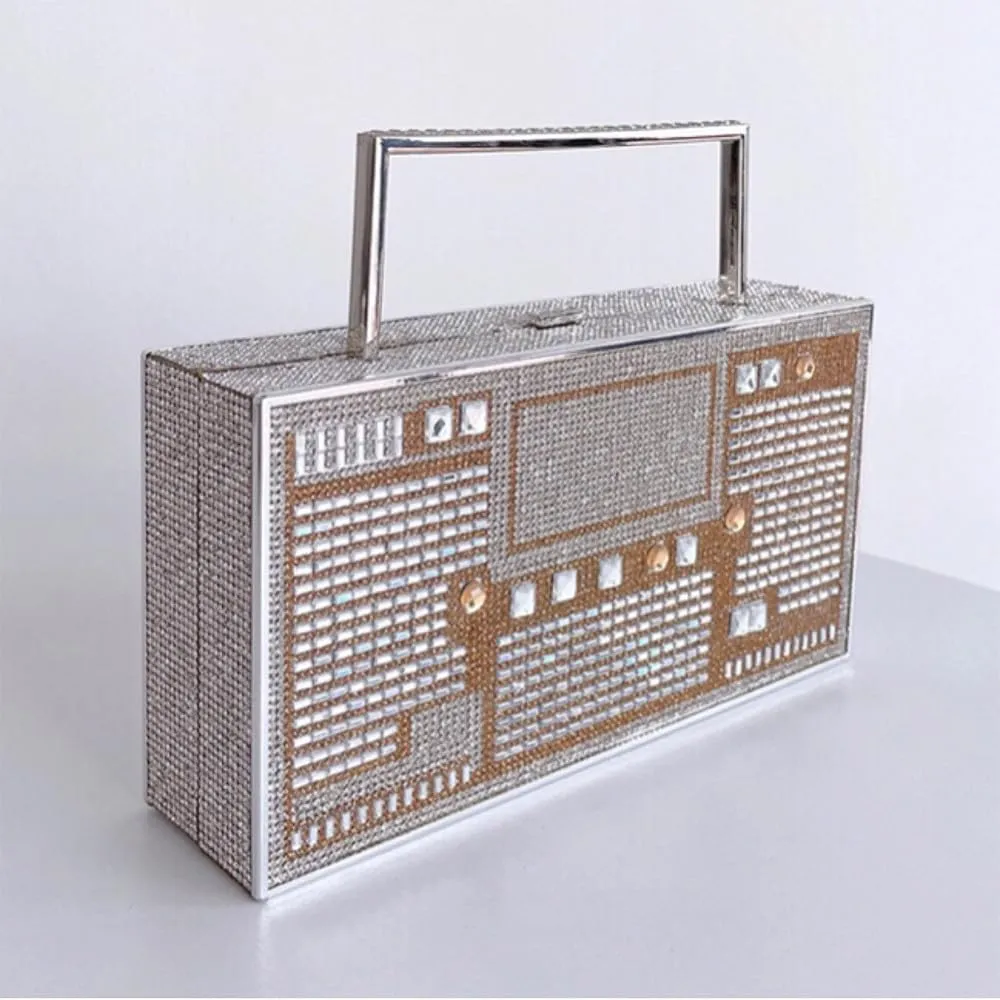 Retro Shoulder Handbag Unique Purse Bride Purse Rhinestone Clutch Purses for Women Bling Purse Diamond Purse Radio Gold-1
