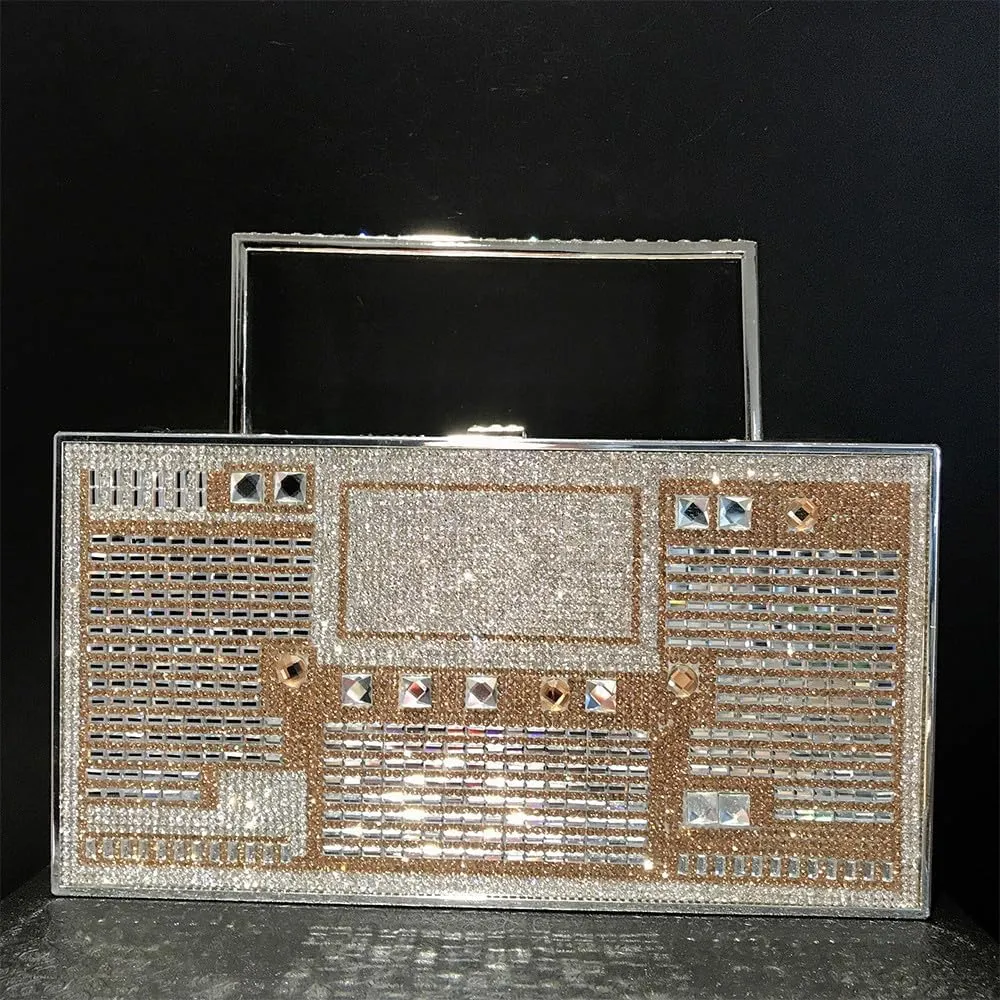 Retro Shoulder Handbag Unique Purse Bride Purse Rhinestone Clutch Purses for Women Bling Purse Diamond Purse Radio Gold-1
