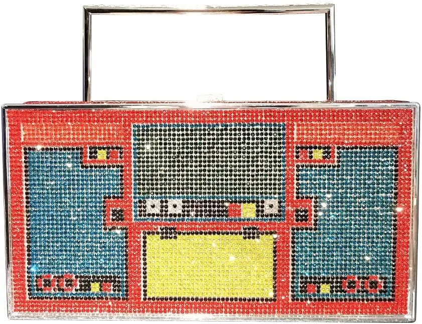 Retro Shoulder Handbag Unique Purse Bride Purse Rhinestone Clutch Purses for Women Bling Purse Diamond Purse Radio Red-1