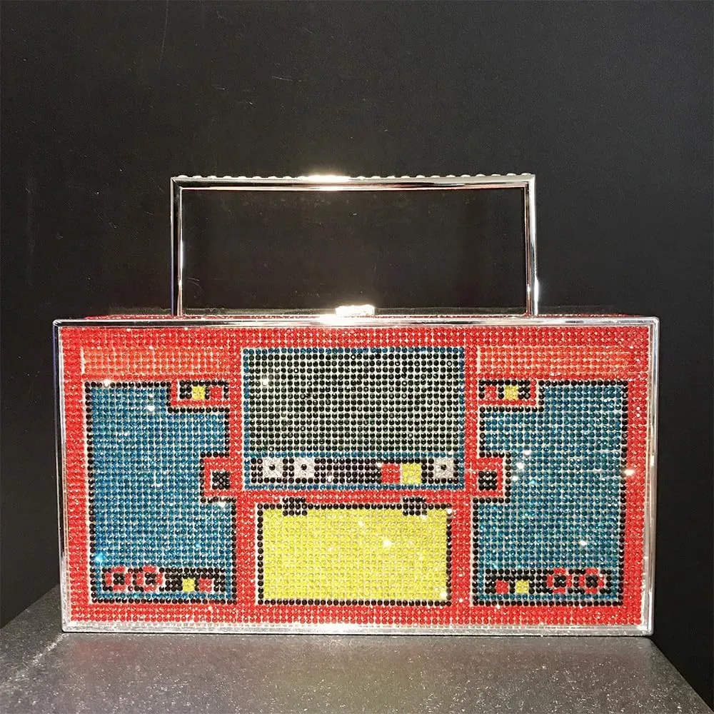 Retro Shoulder Handbag Unique Purse Bride Purse Rhinestone Clutch Purses for Women Bling Purse Diamond Purse Radio Red-1