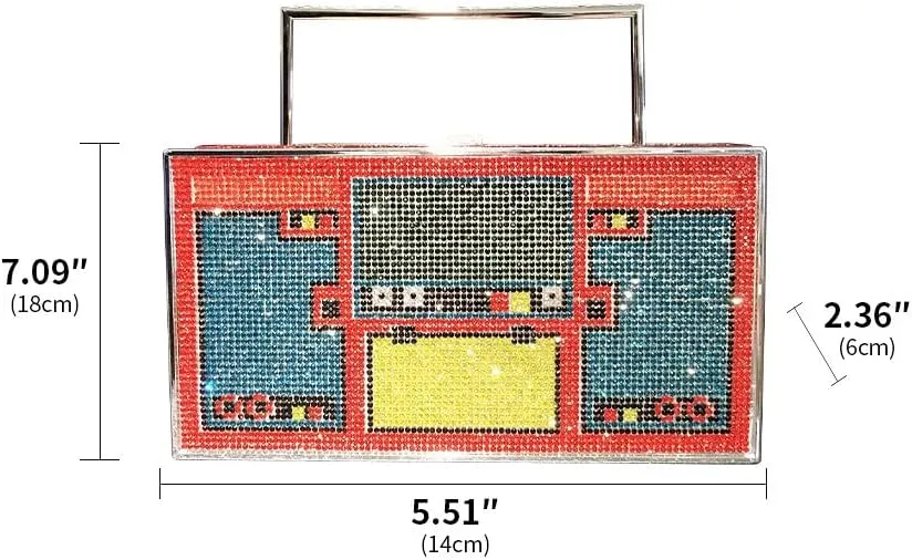 Retro Shoulder Handbag Unique Purse Bride Purse Rhinestone Clutch Purses for Women Bling Purse Diamond Purse Radio Red-1