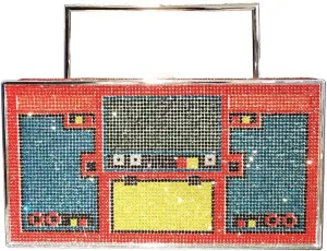 Retro Shoulder Handbag Unique Purse Bride Purse Rhinestone Clutch Purses for Women Bling Purse Diamond Purse Radio Red-1