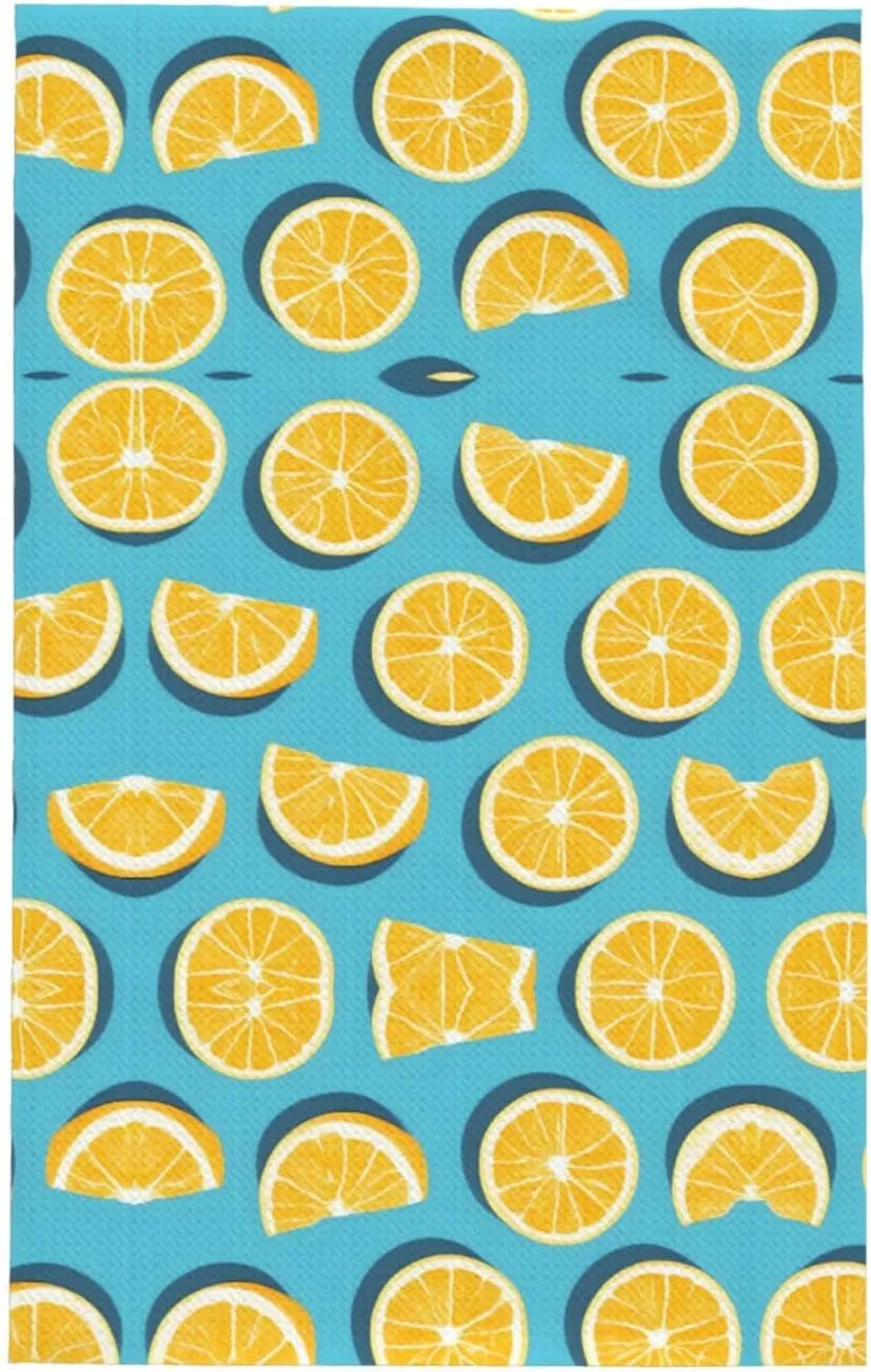 Reusable Cleaning Tea Towel (26 * 16 inches), Lemon Wedges Super Soft Kitchen Towel, Absorbent Quick Dry Waffle Cleaning Towel