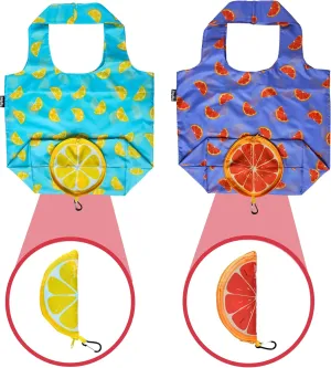 Reusable Grocery Bags - Fruit Design Reusable Bags, Foldable Shopping Bag with Zipper Pouch