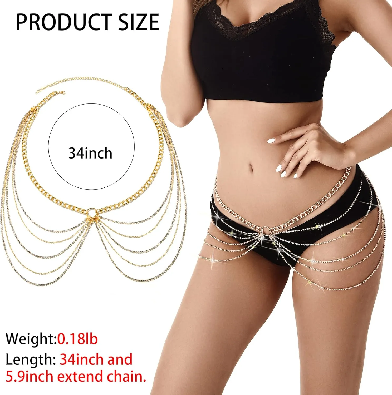 Rhinestone Body Chains Jewelry For Women And Girls Sexy Belly Waist Chain Bikini Beach Accessories Suitable for a Variety of Carnival scenes
