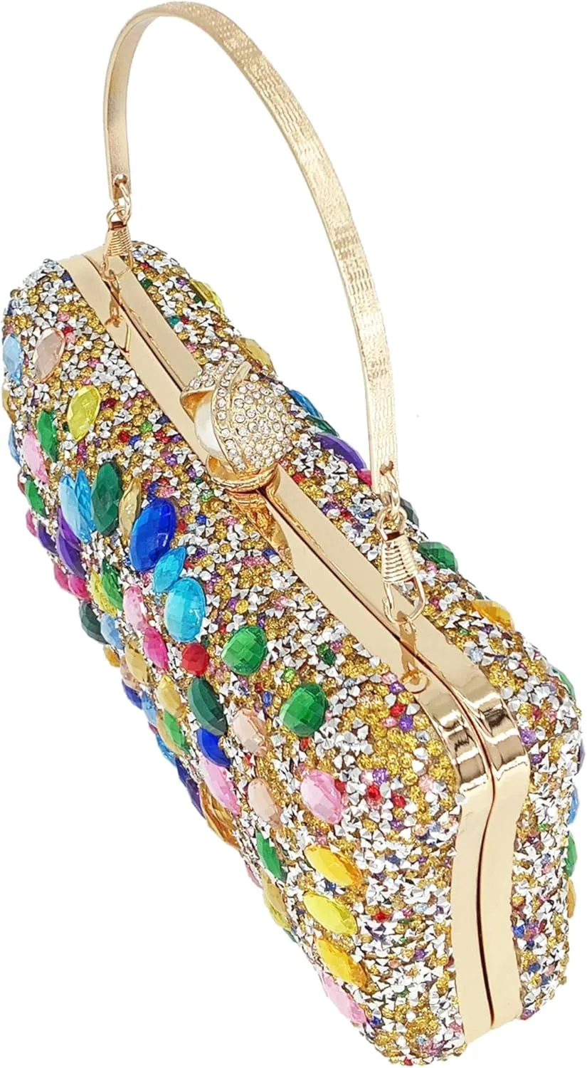 Rhinestone Clutch Purses for Women Evening Wedding Formal - Round Pearl Clasp Handbag - Crystal Diamond Bag