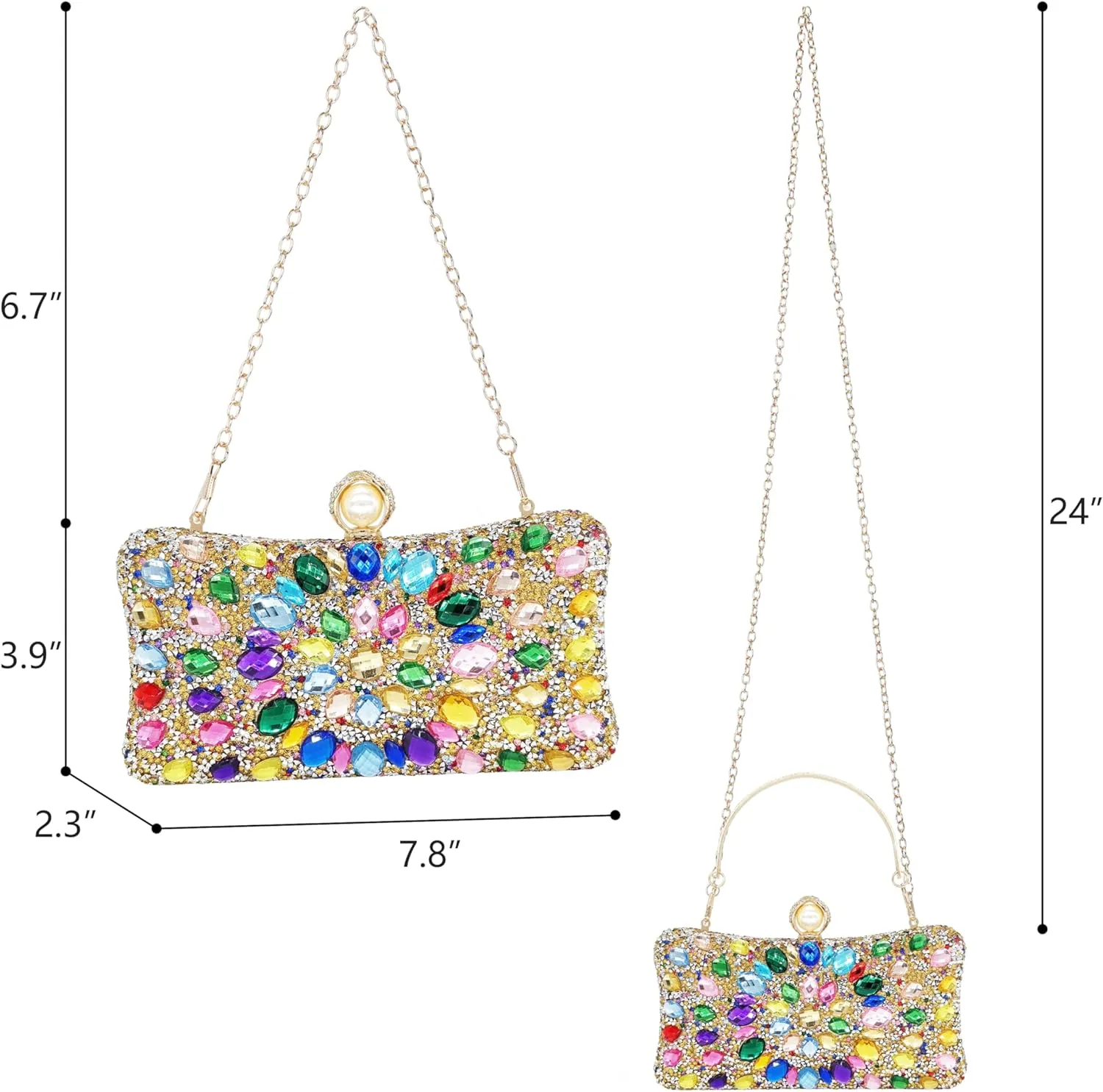 Rhinestone Clutch Purses for Women Evening Wedding Formal - Round Pearl Clasp Handbag - Crystal Diamond Bag