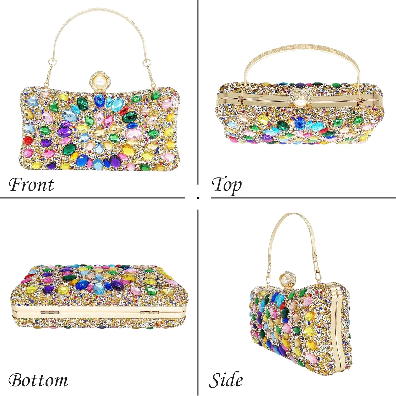 Rhinestone Clutch Purses for Women Evening Wedding Formal - Round Pearl Clasp Handbag - Crystal Diamond Bag