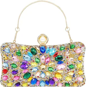 Rhinestone Clutch Purses for Women Evening Wedding Formal - Round Pearl Clasp Handbag - Crystal Diamond Bag