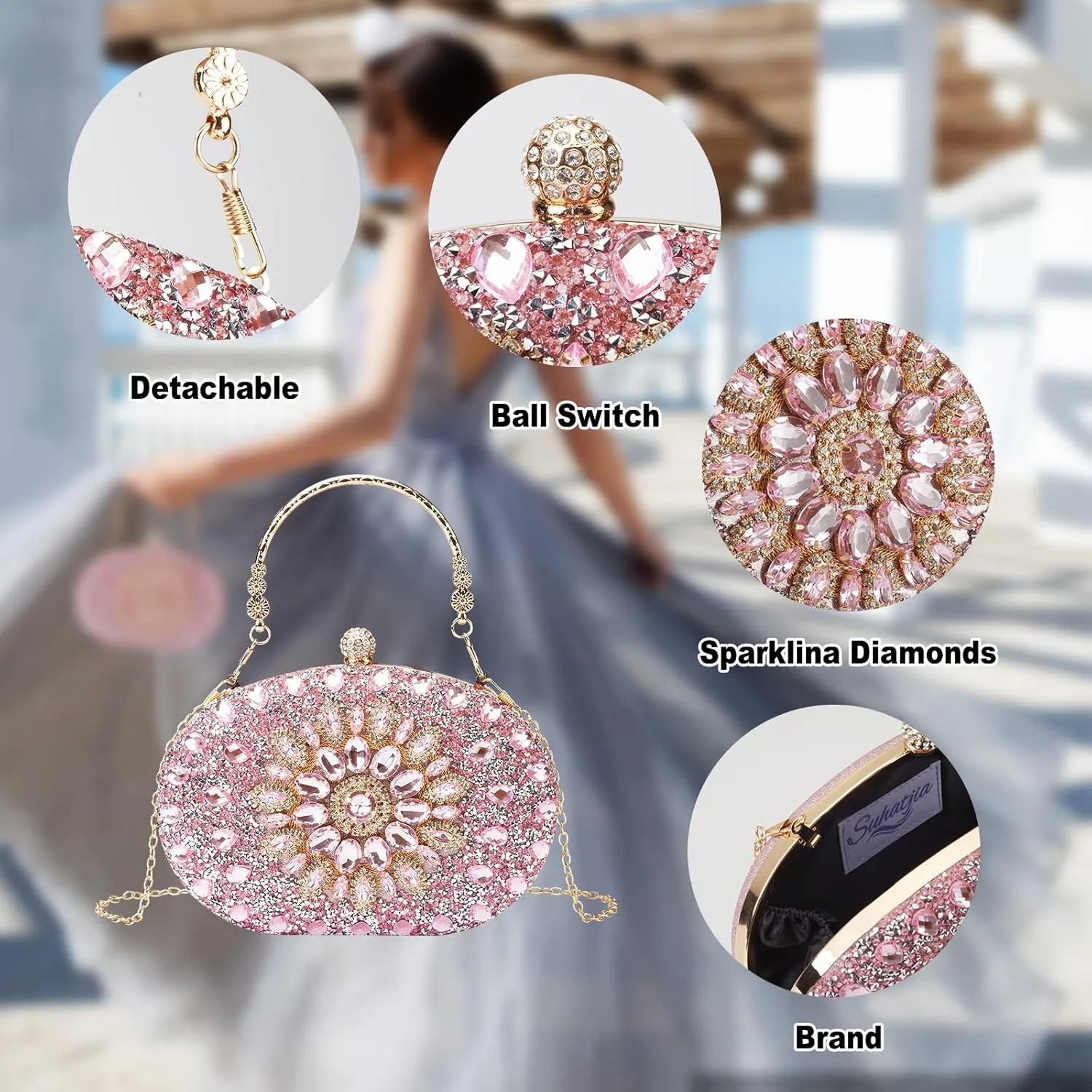 Rhinestone Evening Clutch Purses for Women Evening Weddings,Party Purses Crystal Diamond Glitter Sparkly Handbag