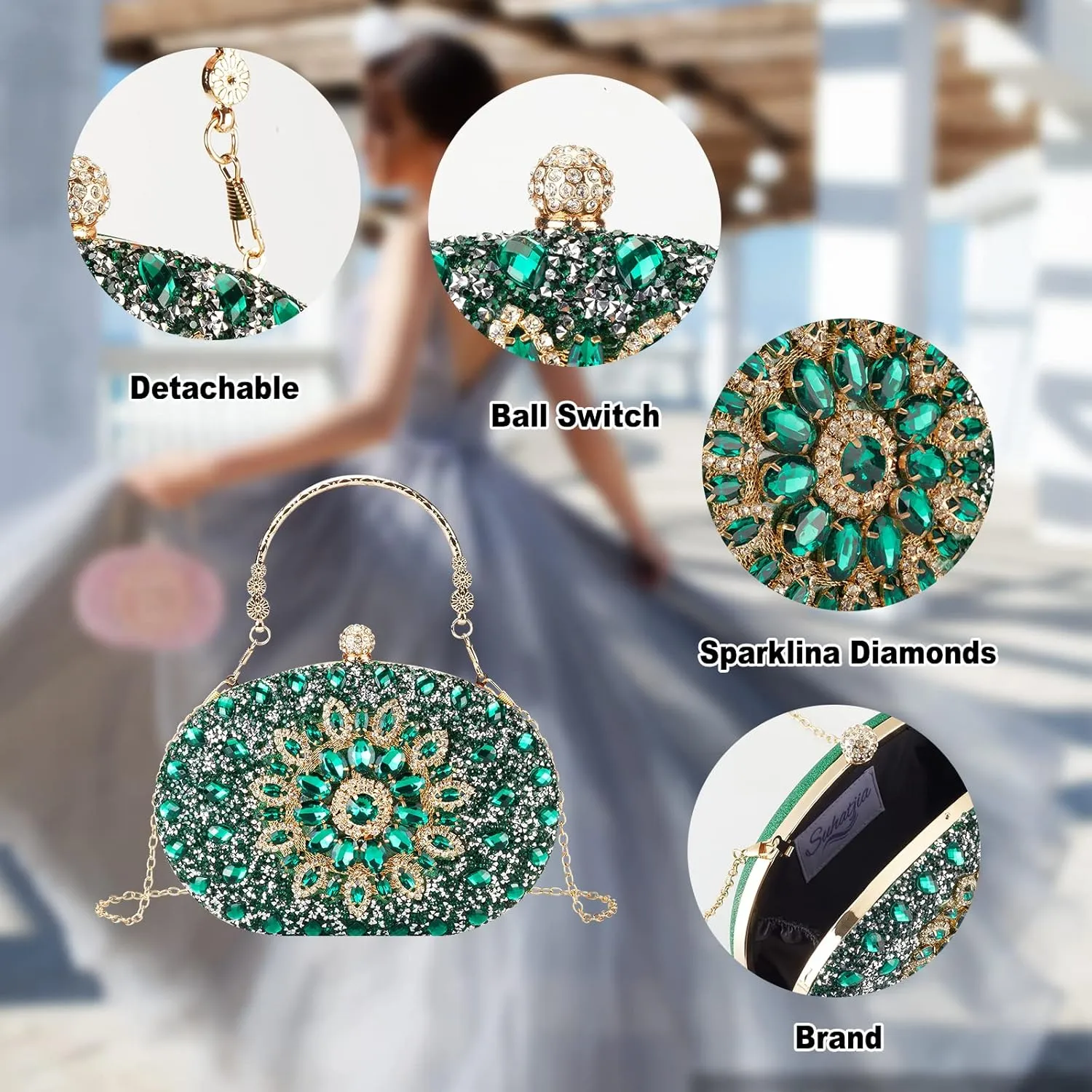Rhinestone Evening Clutch Purses for Women Evening Weddings,Party Purses Crystal Diamond Glitter Sparkly Handbag
