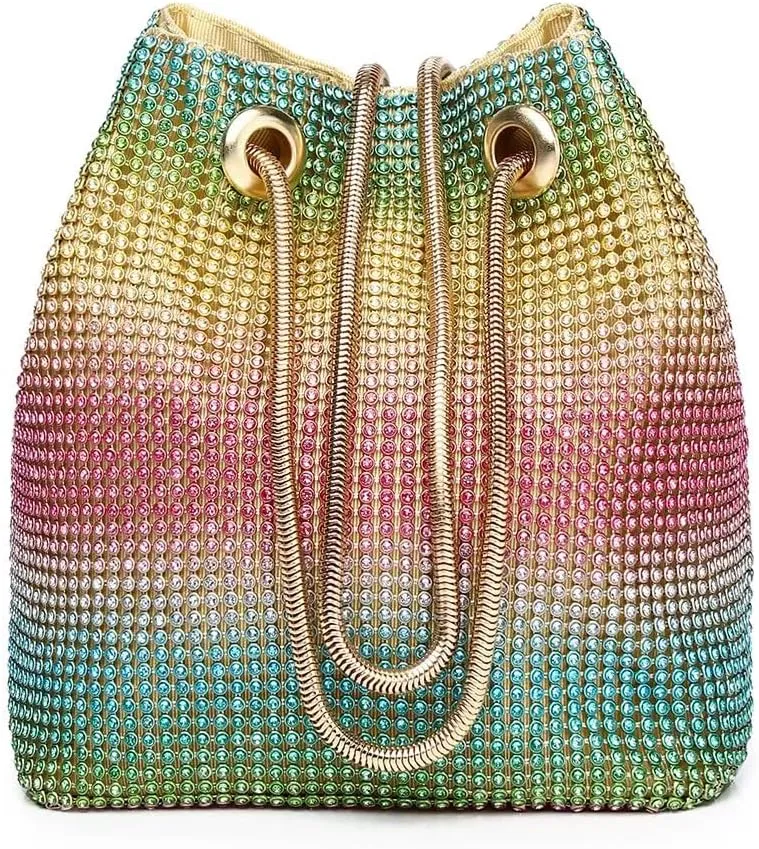 Rhinestone Purse, Evening Bags for Women, Dress Clutch Cross Body Handbags for Prom Formal Party, Rainbow